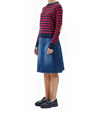 Marc Jacobs Striped-pattern Flower-embellished Sweater In Blue