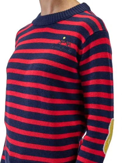 Marc Jacobs Striped-pattern Flower-embellished Sweater In Blue