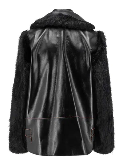 Sacai Leather Jacket With Adjustable Side Straps In Black