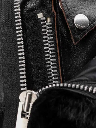 Sacai Leather Jacket With Adjustable Side Straps In Black