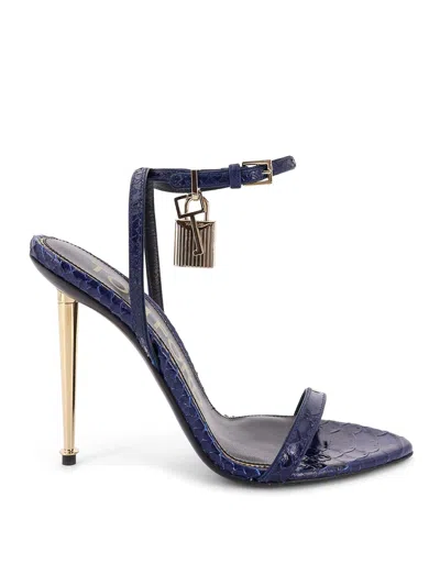 Tom Ford Laminated Leather Sandals With Iconic Padlock In Blue