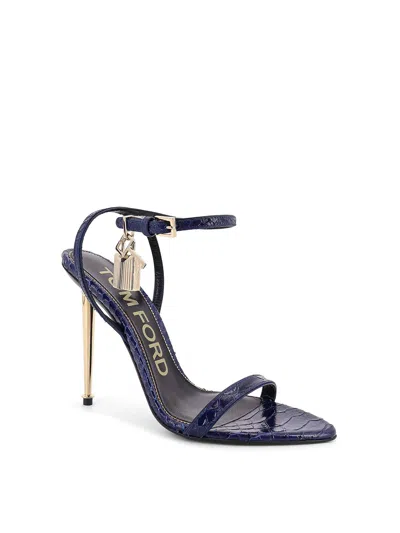 Tom Ford Laminated Leather Sandals With Iconic Padlock In Blue