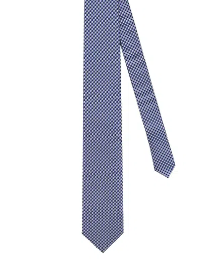 Tom Ford Houndstooth-pattern Silk Tie In Blue
