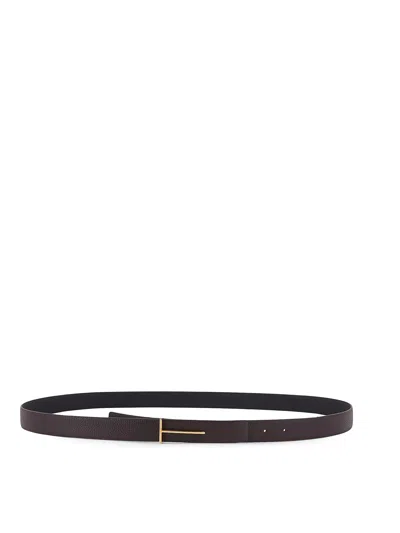 Tom Ford Reversible Tonal Embossed Logo Belt With Gold-tone Hardware In Brown