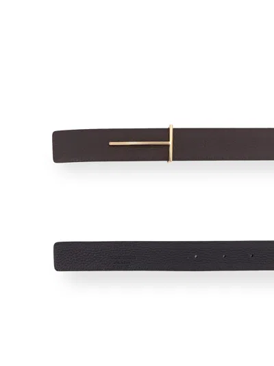 Tom Ford Reversible Tonal Embossed Logo Belt With Gold-tone Hardware In Brown