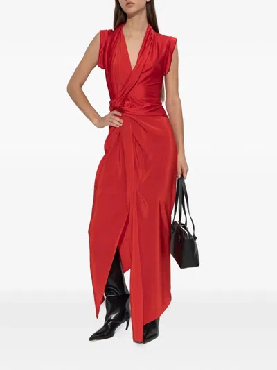 Victoria Beckham Womens Cardinal Red Asymmetric Plunge Stretch-woven Maxi Dress In Red