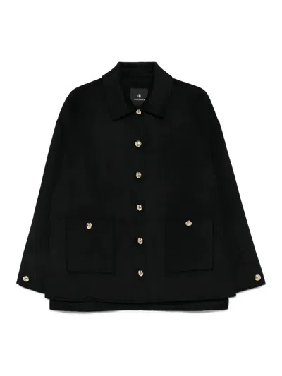 Anine Bing Button Detail Coat Collared Design Pockets In Black