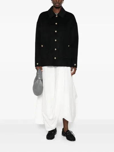 Anine Bing Button Detail Coat Collared Design Pockets In Black