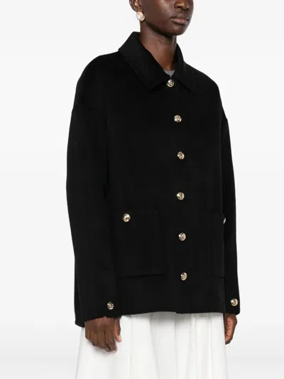 Anine Bing Button Detail Coat Collared Design Pockets In Black