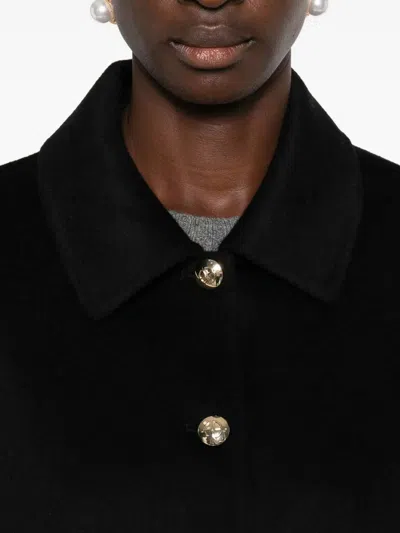 Anine Bing Button Detail Coat Collared Design Pockets In Black