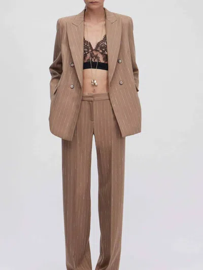 Ermanno Firenze Double-breasted Pinstriped Jacket In Brown