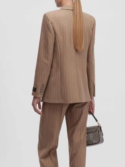 Ermanno Firenze Double-breasted Pinstriped Jacket In Brown