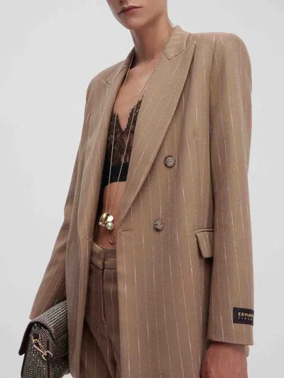 Ermanno Firenze Double-breasted Pinstriped Jacket In Brown