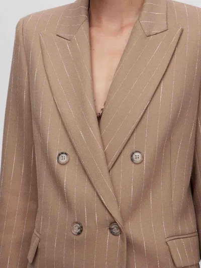 Ermanno Firenze Double-breasted Pinstriped Jacket In Brown