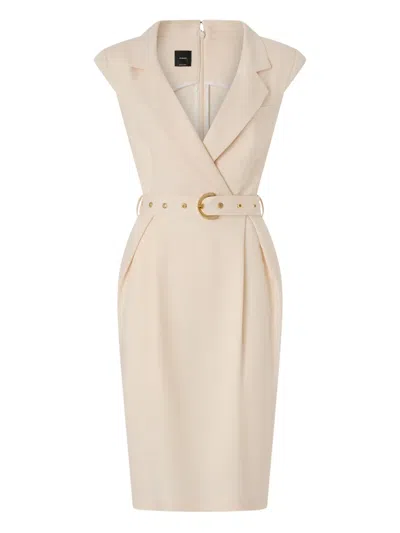 Pinko Amadine Dress Belted Waist Sleeveless V Neckline In Multi