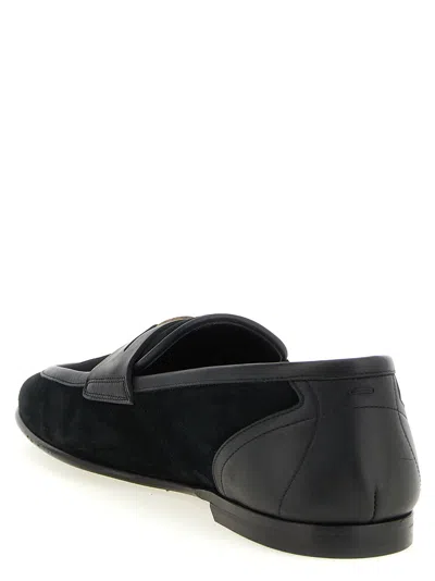 Dolce & Gabbana Ariosto Black Loafers With Metallic Dg Logo Plate On The Front In Leather And Suede Man In Black
