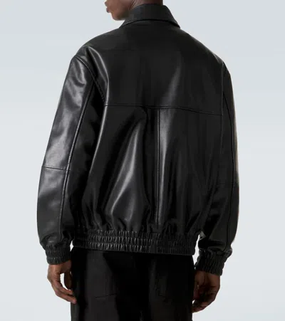 Studio Nicholson Leather Bomber Jacket Collared Elasticated Hem In Black