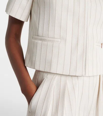 Max Mara Striped Cotton Jacket In Neutral