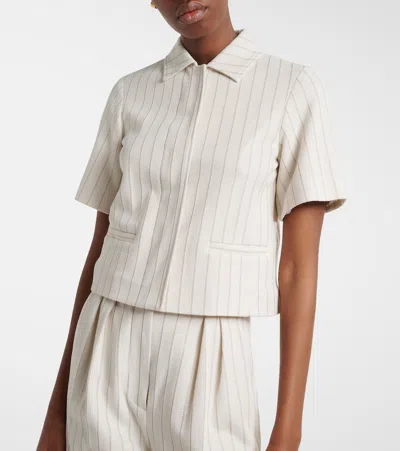 Max Mara Striped Cotton Jacket In Neutral