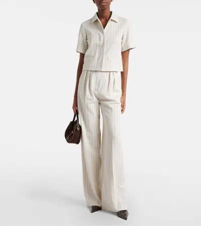 Max Mara Striped Cotton Jacket In Neutral