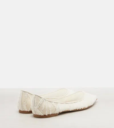 Jimmy Choo Love Embellished Mesh Point-toe Ballet Flats In White