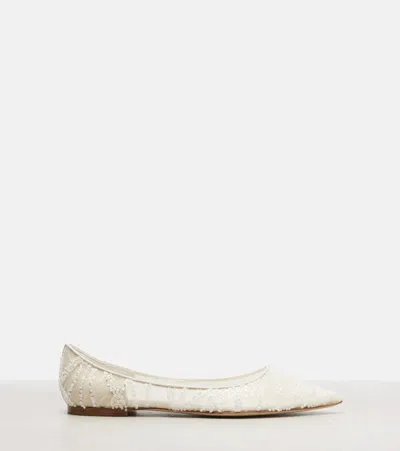 Jimmy Choo Love Embellished Mesh Point-toe Ballet Flats In White