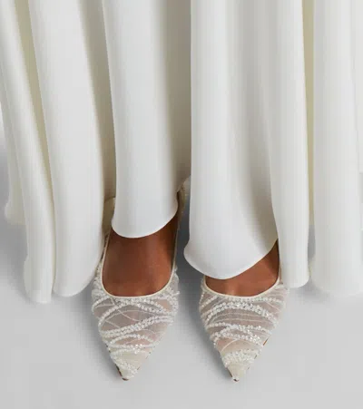 Jimmy Choo Love Embellished Mesh Point-toe Ballet Flats In White