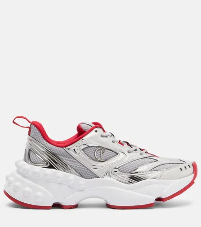 Christian Louboutin So Flo Metallic Leather-trimmed Mesh Sneakers In Gray
