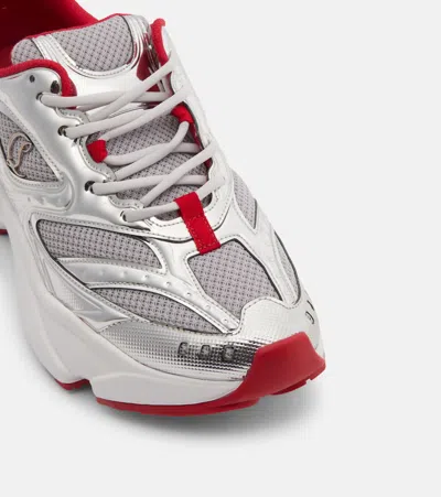 Christian Louboutin So Flo Metallic Leather-trimmed Mesh Sneakers In Gray