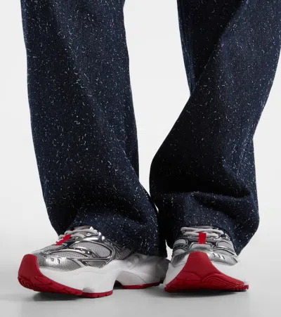 Christian Louboutin So Flo Metallic Leather-trimmed Mesh Sneakers In Gray