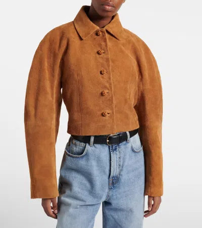 Rohe Rounded Textured Suede Jacket In Brown
