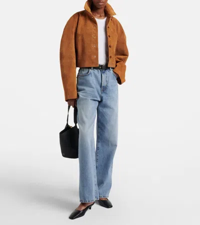 Rohe Rounded Textured Suede Jacket In Brown