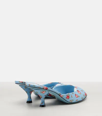Dolce & Gabbana Keira Satin Mules With Little Roses Print In Blue