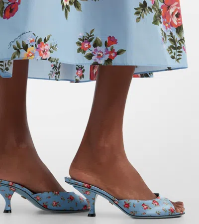 Dolce & Gabbana Keira Satin Mules With Little Roses Print In Blue