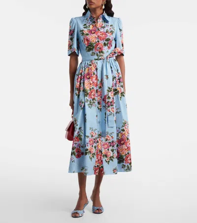 Dolce & Gabbana Keira Satin Mules With Little Roses Print In Blue