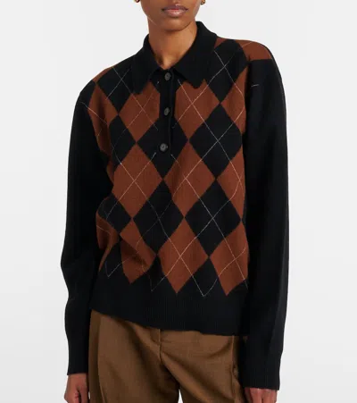 菱形花纹羊毛POLO衫式毛衣