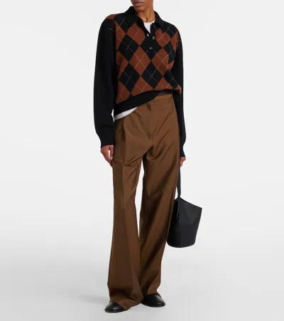 菱形花纹羊毛POLO衫式毛衣