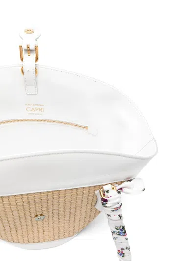 Dolce & Gabbana Borsa A Spalla Coffa Capri In Rafia Con Stampa Floreale Dolce E Gabbana