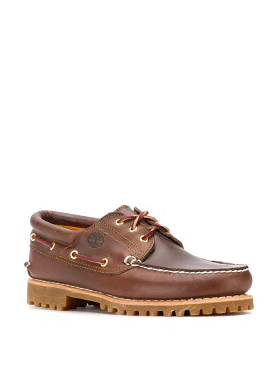 Timberland Authentic Brown Loafers With Embossed Logo On The Side In Leather Man In Burgundy