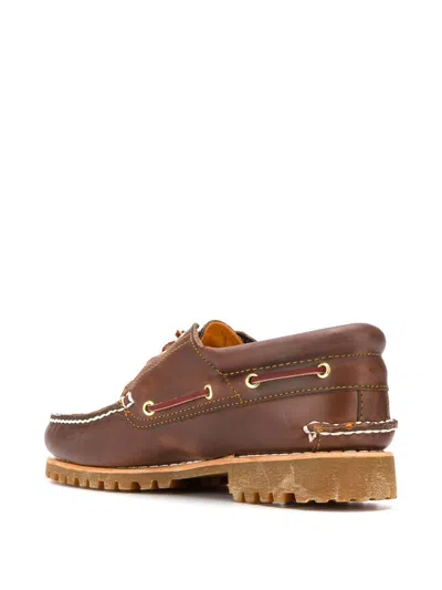Timberland Authentic Brown Loafers With Embossed Logo On The Side In Leather Man In Burgundy