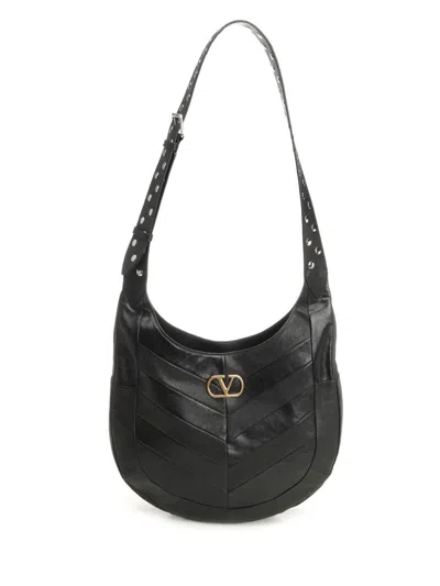 Valentino Garavani Medium Hoboho Bag In Chevron-pattern Nappa In Black