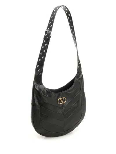 Valentino Garavani Medium Hoboho Bag In Chevron-pattern Nappa In Black