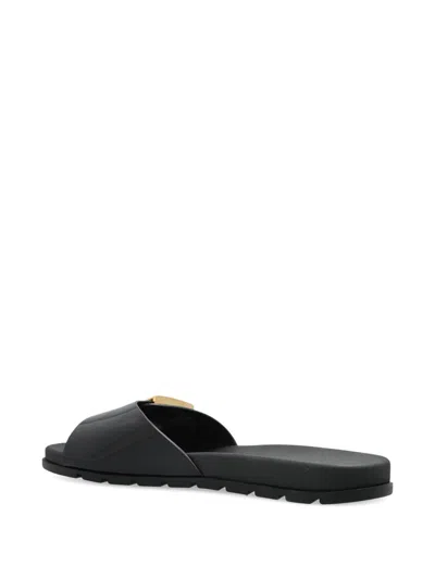 Tory Burch Patent Synthetic Leather Buckle Slide In Black