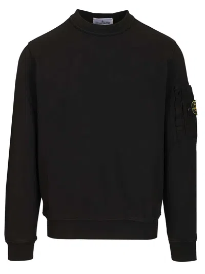 Stone Island Crewneck Sweatshirt With Ribbed Detailing And Logo Patch In Black