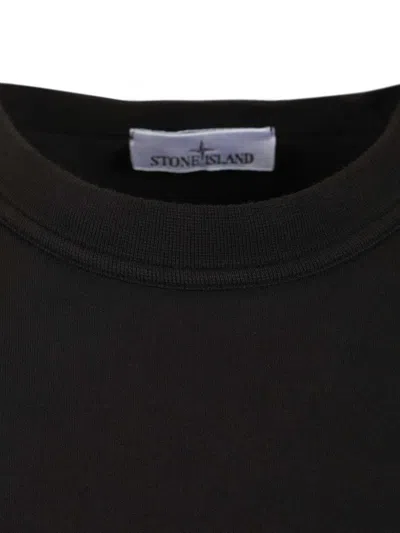 Stone Island Crewneck Sweatshirt With Ribbed Detailing And Logo Patch In Black
