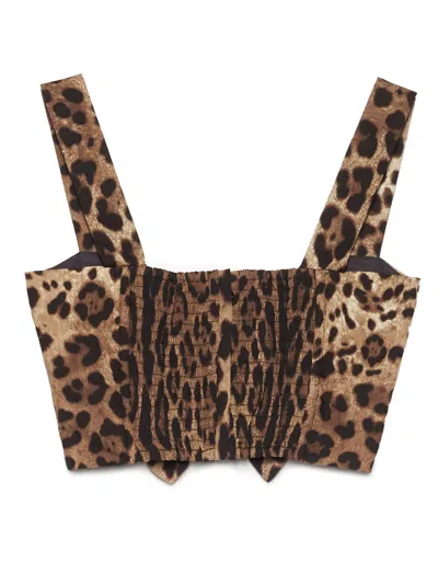Dolce & Gabbana Bustier Top Leopard Motif Sweetheart Neckline In Multi