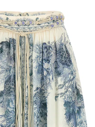 Zimmermann Wanderlust Belted Pleated Printed Cotton Maxi Skirt In Blue