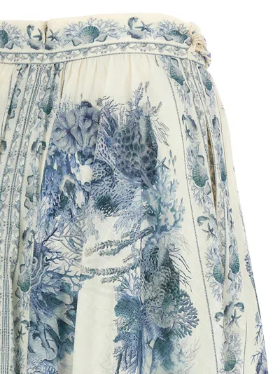 Zimmermann Wanderlust Belted Pleated Printed Cotton Maxi Skirt In Blue