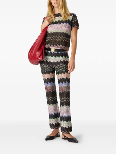 Missoni Zigzag Flared Trousers Textured Metallic Threads In Multi