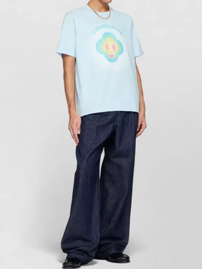 Casablanca Ribbed Crew Neck Short Sleeve T-shirt With Airbrush Artwork In Blue